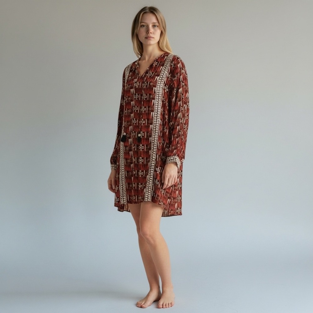 Verb by Pallavi Singhee Anthropologie Laureigh Red Tribal Mirror Mini Dress S